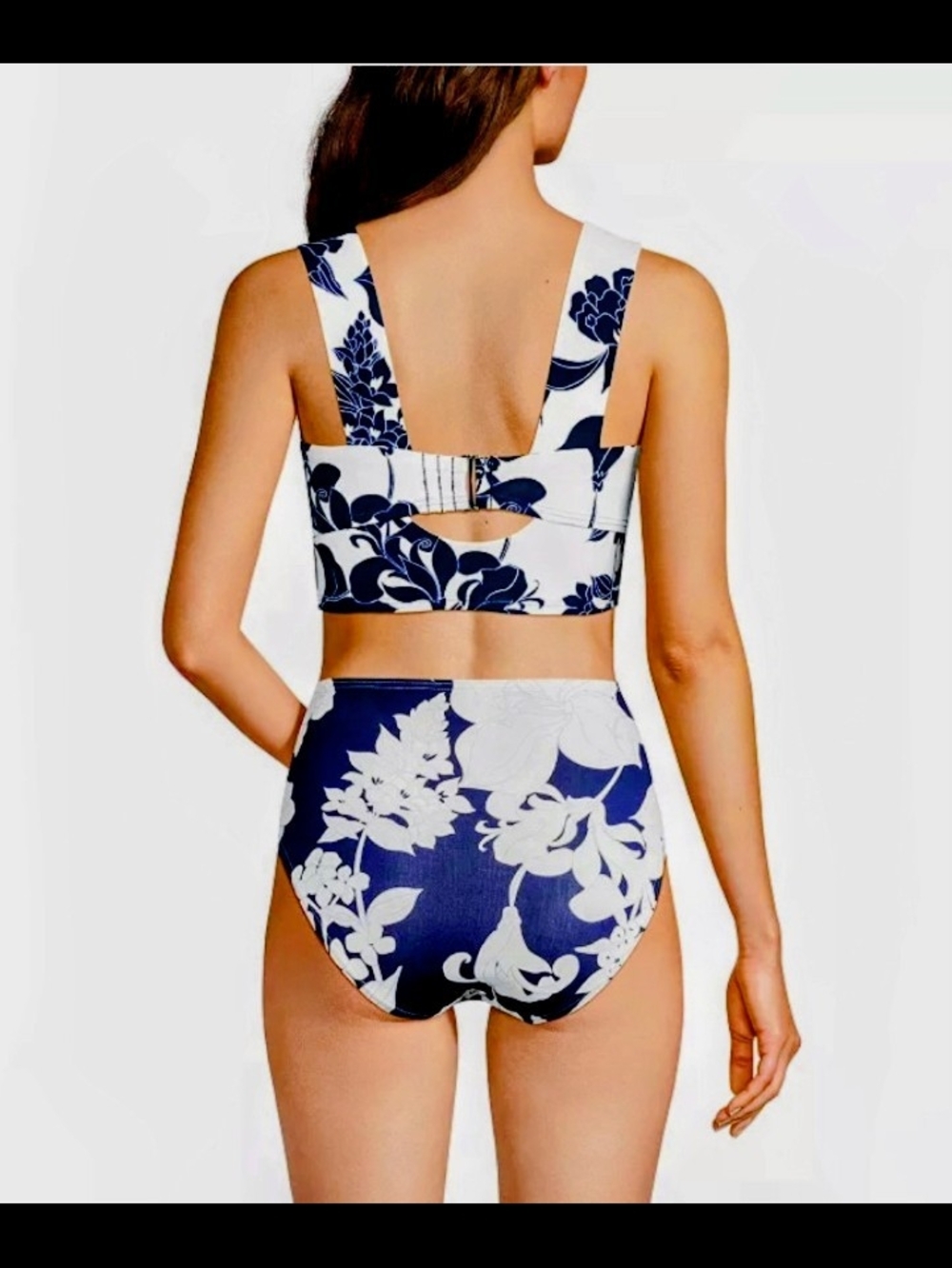 Lands' End Navy & White Floral Two-Piece Swimsuit